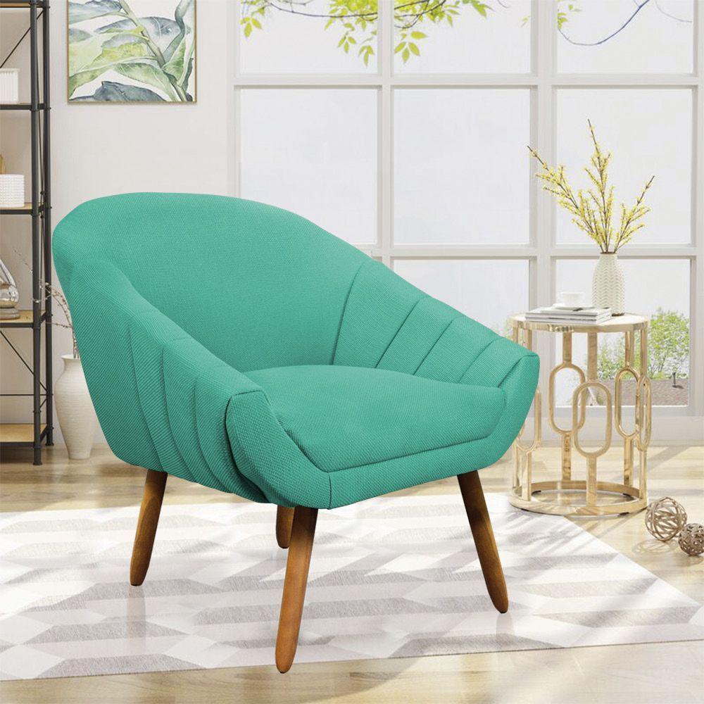 Kit 02 Poltronas Giovana Linho Pés Palito Castanho A115 Azul Pavão - 8