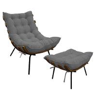 Kit Poltrona E Puff Costela Base Fixa Linho - 1