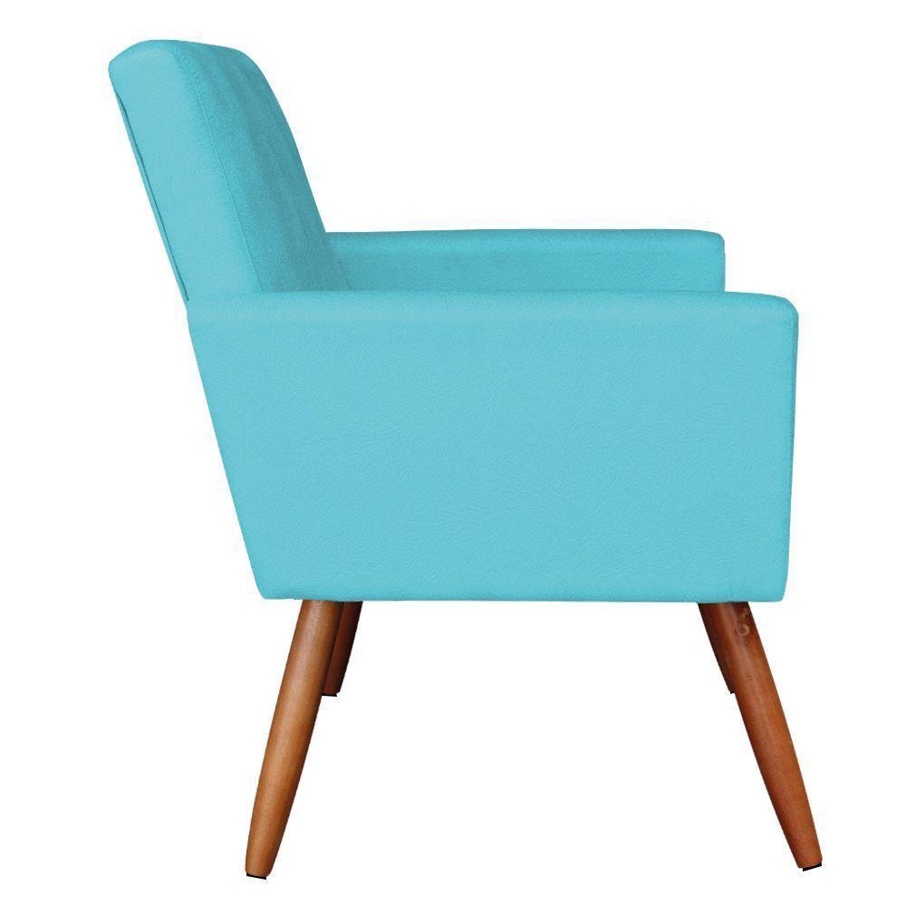 Kit 2 Poltronas Nina Suede Pés Palito Castanho - Pallazio Cor Azul Turquesa - 4