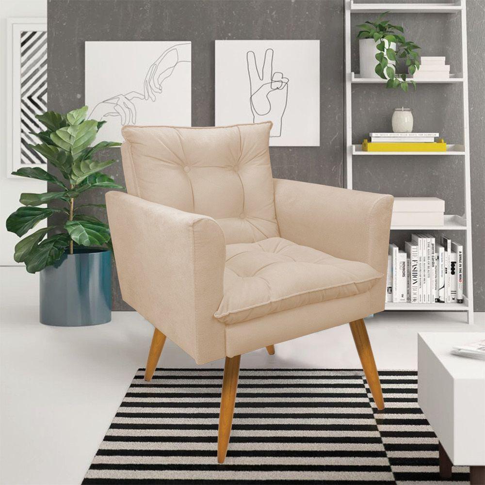 Kit 2 Poltronas Olivia Suede Pés Palito Castanho - Pallazio Cor Bege - 7