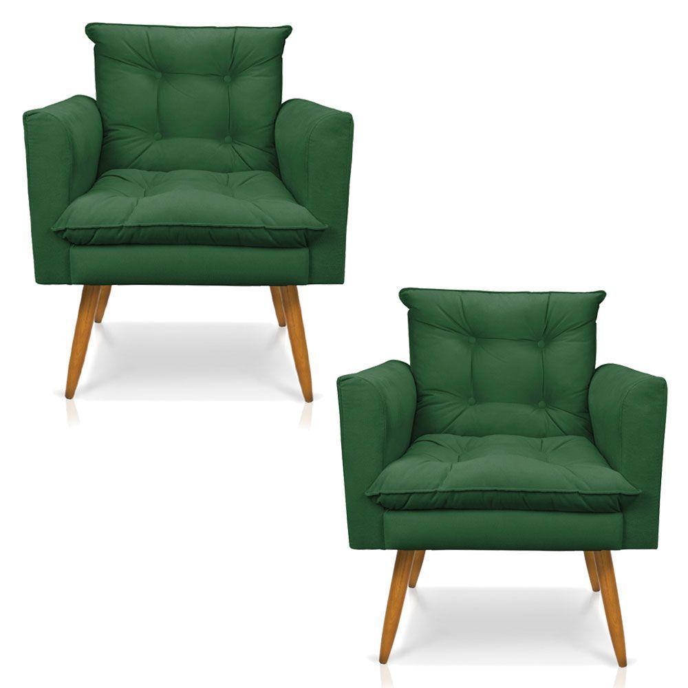 Kit 2 Poltronas Olivia Suede Pés Palito Castanho - Pallazio Cor Verde - 1