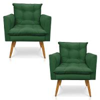 Kit 2 Poltronas Olivia Suede Pés Palito Castanho - Pallazio Cor Verde - 1