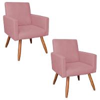Kit 2 Poltronas Nina Suede Pés Palito Castanho - Pallazio Cor Rosê - 1