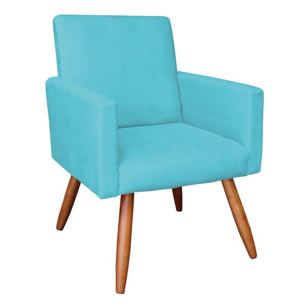 Poltrona Nina Suede Pés Palito Castanho - Pallazio Cor Azul Turquesa - 1