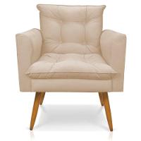 Poltrona Olivia Suede Pés Palito Castanho - Pallazio Cor Bege - 1