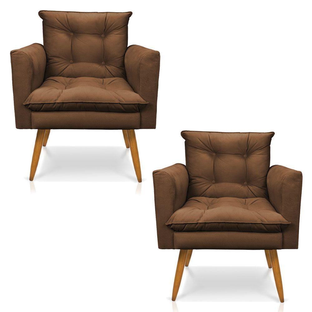 Kit 2 Poltronas Olivia Suede Pés Palito Castanho - Pallazio Cor Marrom - 1