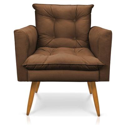 Poltrona Olivia Suede Marrom Pés Palito Castanho - Pallazio