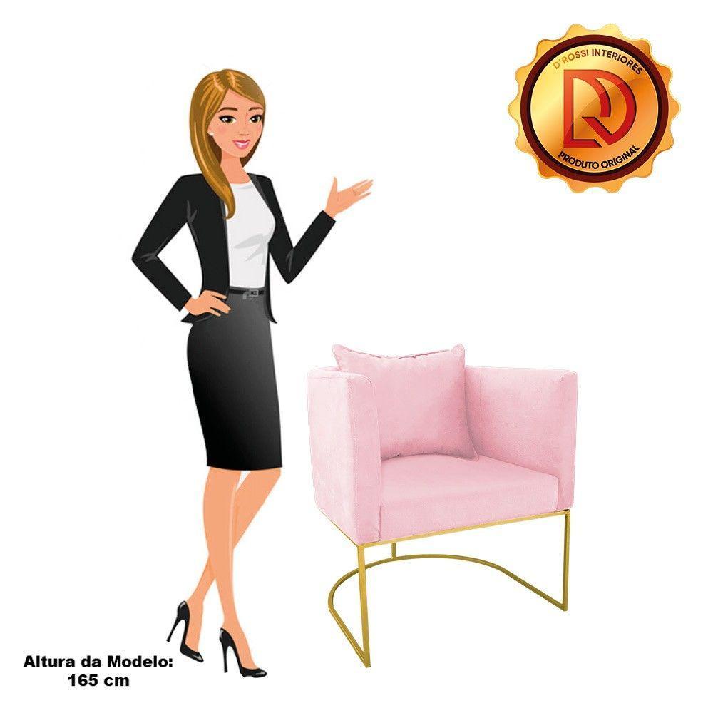 Poltrona Paola Suede Rosa Bebê Base Metálica Dourado - 4