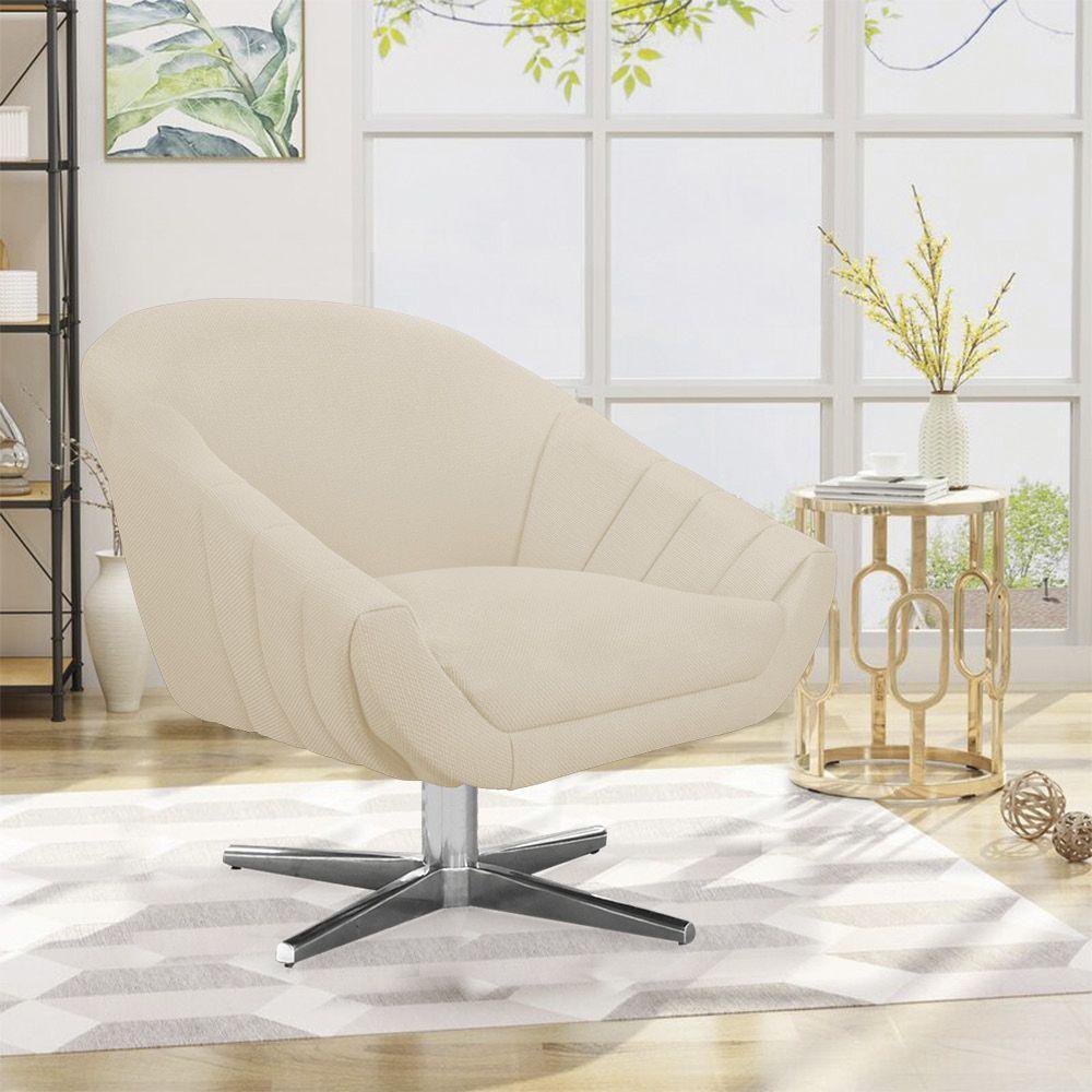 Poltrona Giratória Giovana Linho Base Cromada A19 Grosso Bege - 7