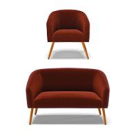 Kit 1 Sofá Namoradeira E 1 Poltrona Stella Bouclê Pés Palito Castanho - D'rossi Cor Terra - 1