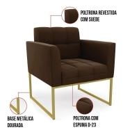 Kit 1 Sofá Namoradeira E 2 Poltronas Elisa Suede Base Metálica Industrial Dourada D'rossi Cor Marrom - 6