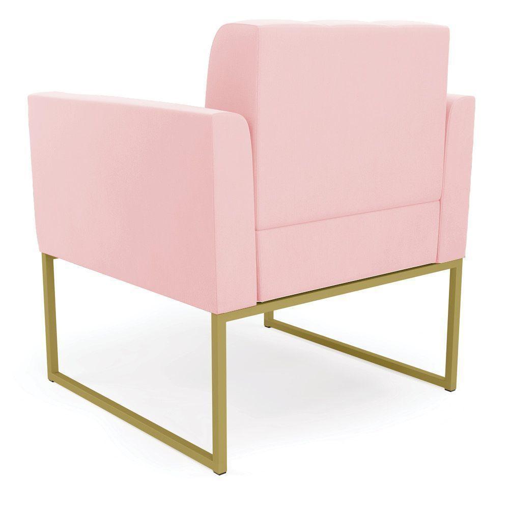 Kit 1 Sofá Namoradeira E 2 Poltronas Elisa Suede Rosa Bebê Base Metálica Industrial Dourada D'rossi - 7