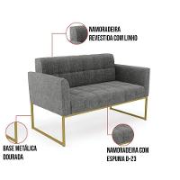 Kit 1 Sofá Namoradeira E 2 Poltronas Elisa Linho Base Metálica Industrial Dourada Cor A26 Grafite - 6
