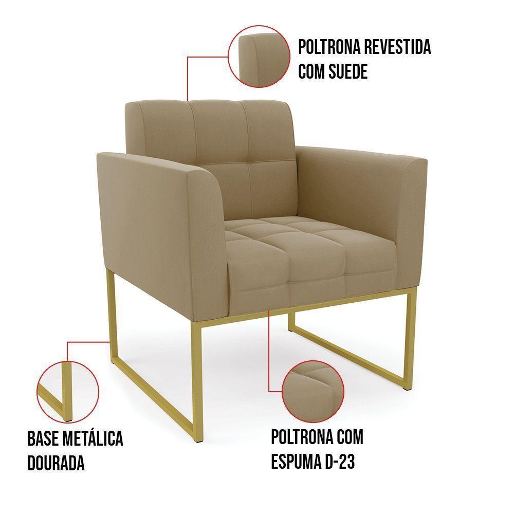 Kit 1 Sofá Namoradeira E 2 Poltronas Elisa Suede Marrom Rato Base Metálica Industrial Dourada - 8