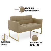 Kit 1 Sofá Namoradeira E 2 Poltronas Elisa Suede Marrom Rato Base Metálica Industrial Dourada - 3