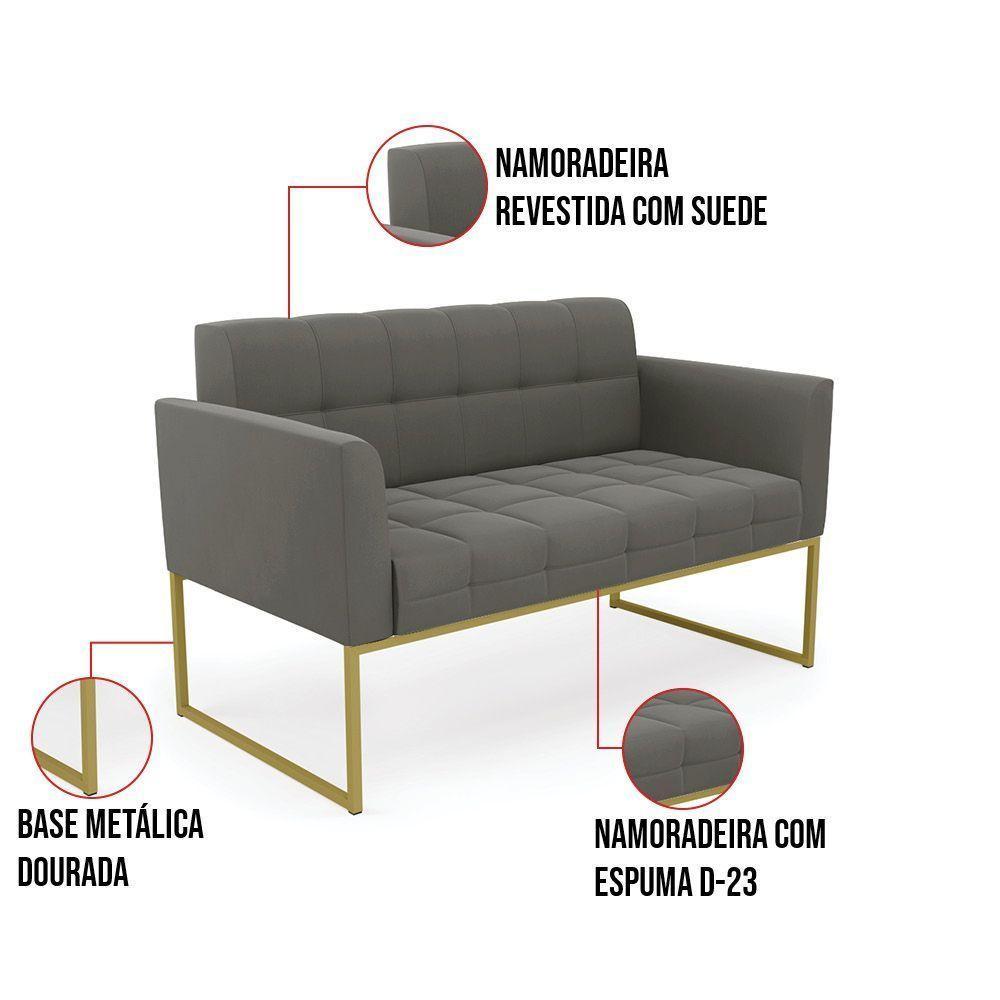 Kit 1 Sofá Namoradeira E 2 Poltronas Elisa Suede Grafite Base Metálica Industrial Dourada D'rossi - 3