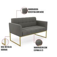 Kit 1 Sofá Namoradeira E 2 Poltronas Elisa Suede Grafite Base Metálica Industrial Dourada D'rossi - 3