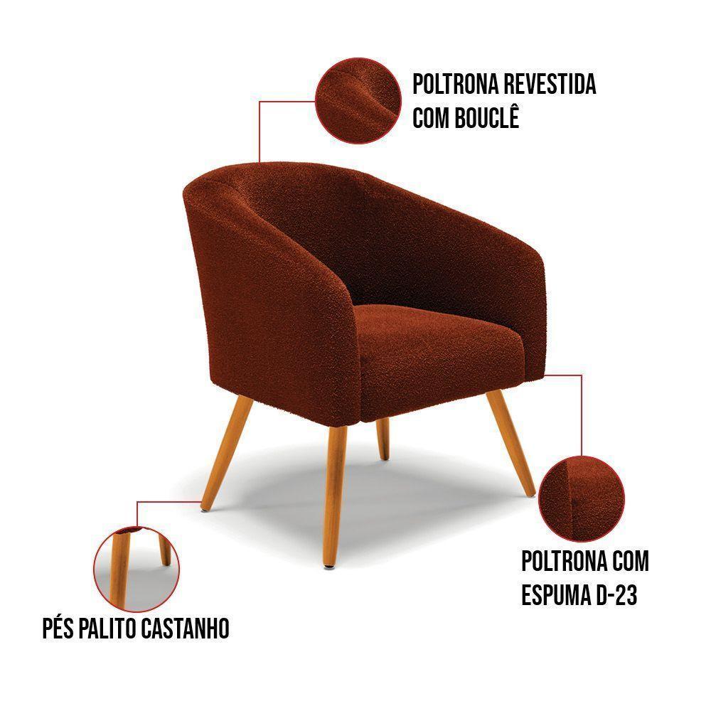 Kit 1 Sofá Namoradeira E 2 Poltronas Stella Bouclê Pés Palito Castanho D'rossi Cor Terra - 4