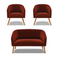 Kit 1 Sofá Namoradeira E 2 Poltronas Stella Bouclê Pés Palito Castanho D'rossi Cor Terra - 1