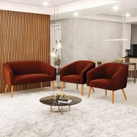 Kit 1 Sofá Namoradeira E 2 Poltronas Stella Bouclê Pés Palito Castanho D'rossi Cor Terra - 6