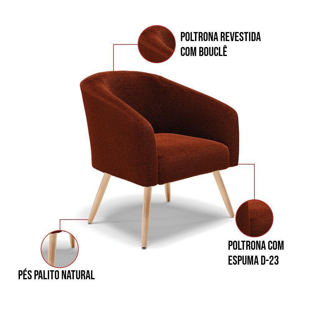 Kit 1 Sofá Namoradeira E 2 Poltronas Stella Bouclê Terra Pés Palito Natural D'rossi - 4