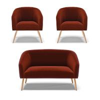 Kit 1 Sofá Namoradeira E 2 Poltronas Stella Bouclê Terra Pés Palito Natural D'rossi - 1