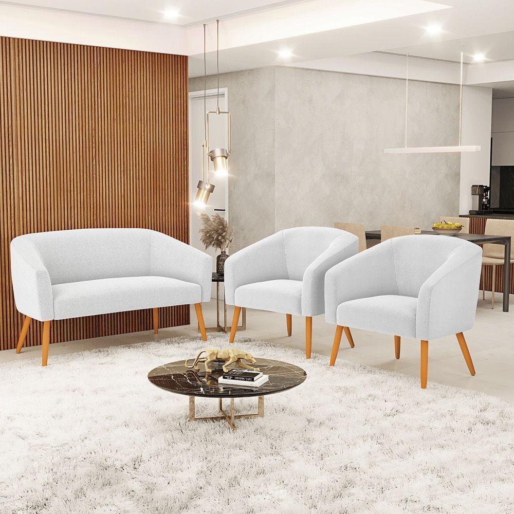 Kit 1 Sofá Namoradeira E 2 Poltronas Stella Bouclê Pés Palito Castanho D'rossi Cor Off White - 9