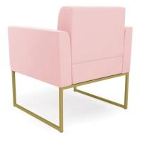 Kit 1 Sofá Namoradeira E 2 Poltronas Elisa Suede Base Metálica Industrial Dourada Cor Rosa Bebê - 8