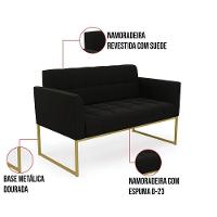 Kit 1 Sofá Namoradeira E 2 Poltronas Elisa Suede Preto Base Metálica Industrial Dourada D'rossi - 2