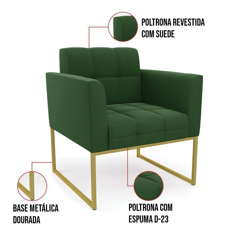 Kit 1 Sofá Namoradeira E 1 Poltrona Elisa Suede Verde Base Metálica Industrial Dourada - D'rossi - 7