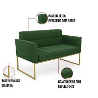 Kit 1 Sofá Namoradeira E 1 Poltrona Elisa Suede Verde Base Metálica Industrial Dourada - D'rossi - 8