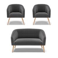 Kit 1 Sofá Namoradeira E 2 Poltronas Stella Bouclê Pés Palito Natural D'rossi Cor Grafite - 1