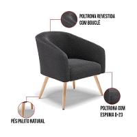 Kit 1 Sofá Namoradeira E 2 Poltronas Stella Bouclê Pés Palito Natural D'rossi Cor Grafite