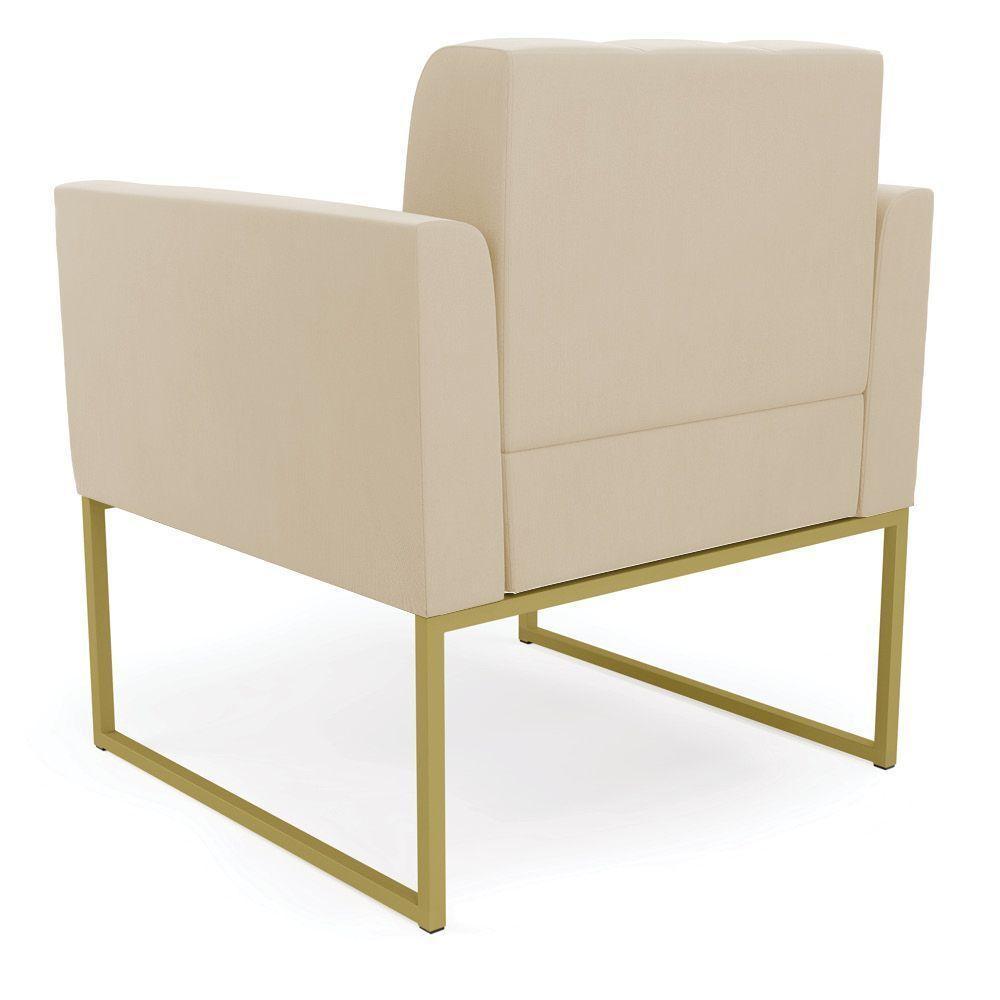 Kit 1 Sofá Namoradeira E 2 Poltronas Elisa Suede Base Metálica Industrial Dourada D'rossi Cor Bege - 7