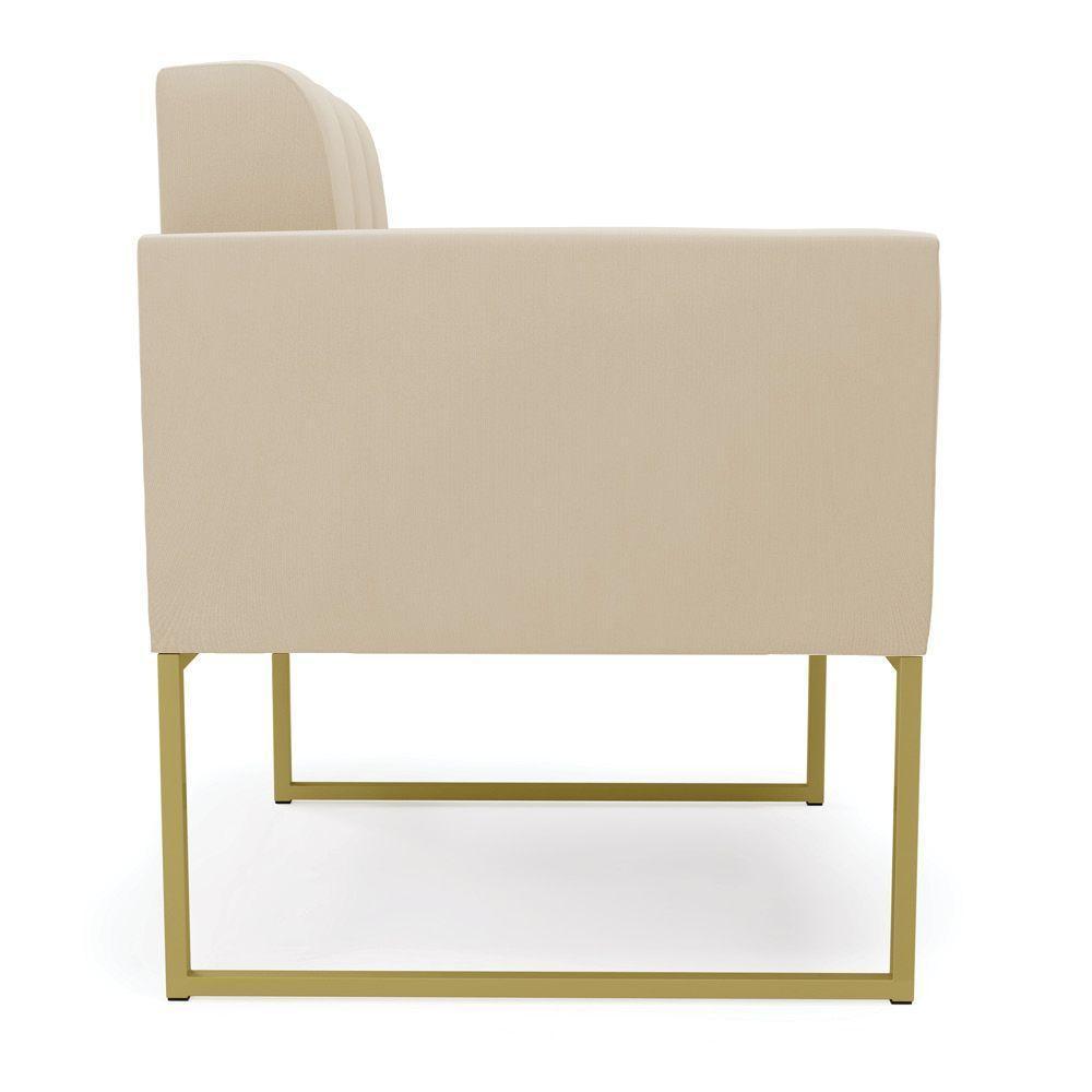 Kit 1 Sofá Namoradeira E 2 Poltronas Elisa Suede Base Metálica Industrial Dourada D'rossi Cor Bege - 8