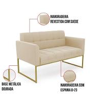 Kit 1 Sofá Namoradeira E 2 Poltronas Elisa Suede Base Metálica Industrial Dourada D'rossi Cor Bege - 2
