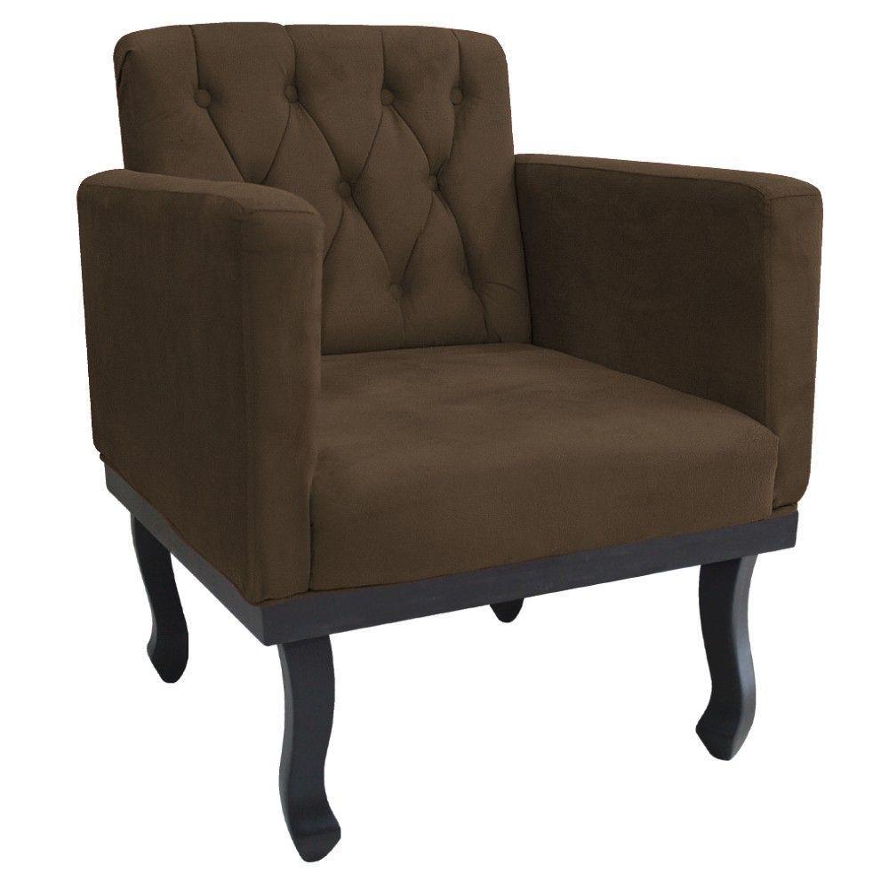 02 Poltronas Classic Pés Luís Xv Suede Marrom - 3