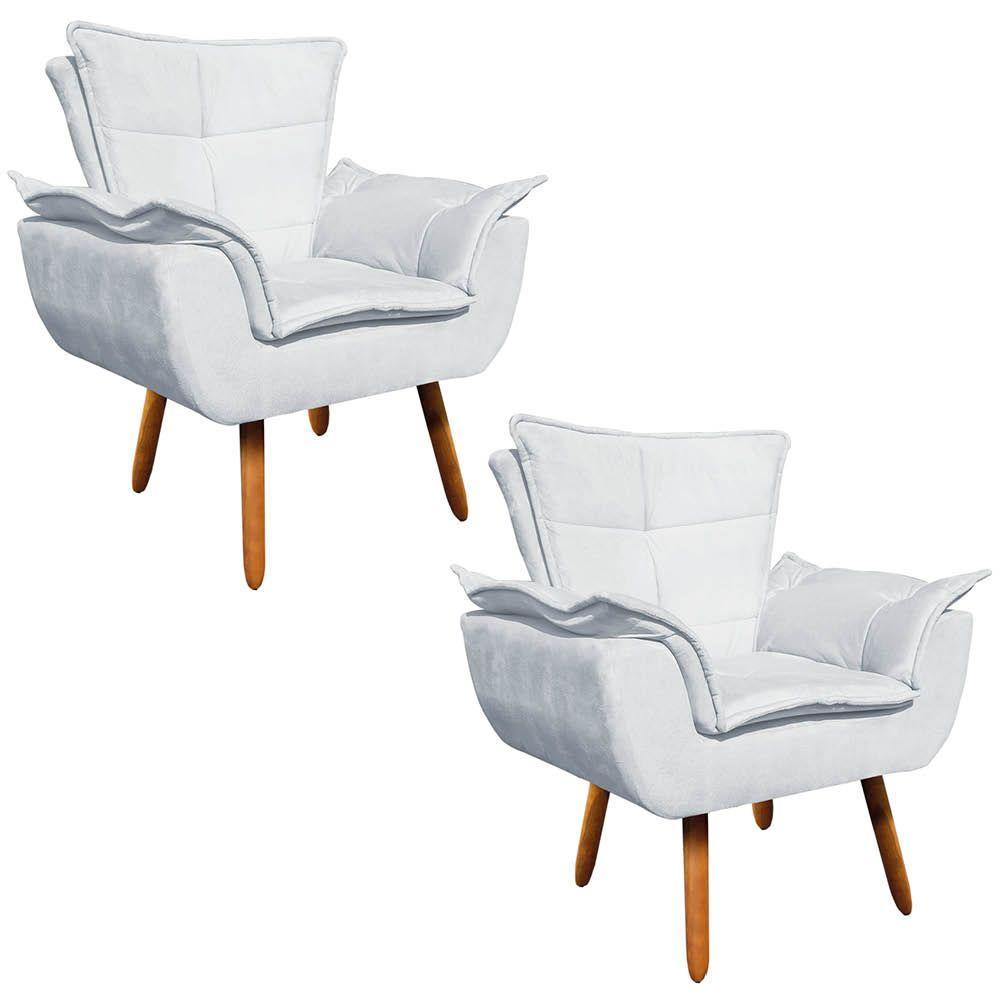 Kit 02 Poltronas Opala Suede Pés Palito Castanho - 1