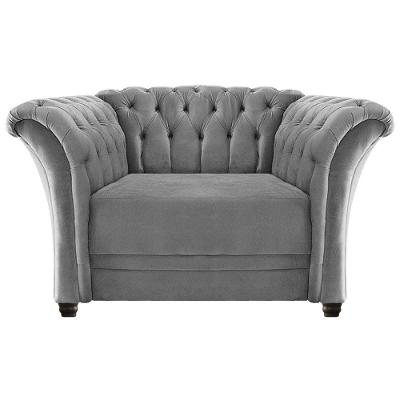 Poltrona Decorativa Chesterfield Sofia Suede Cinza