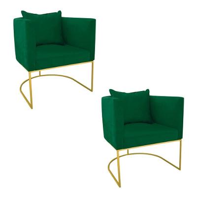 Kit 02 Poltronas Paola Suede Base Metálica Dourado