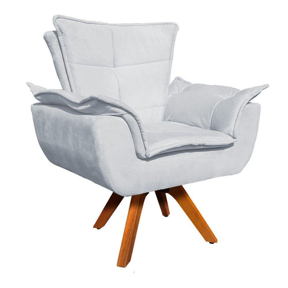 Kit 02 Poltronas Giratória Opala Suede Base Madeira - 2