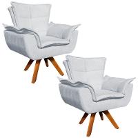 Kit 02 Poltronas Giratória Opala Suede Base Madeira - 1