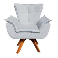 Kit 02 Poltronas Giratória Opala Suede Base Madeira - 7