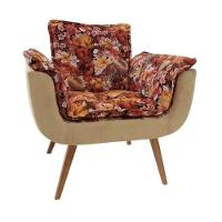 Poltrona Decorativa Opala Suede Composê Floral e Bege - 1