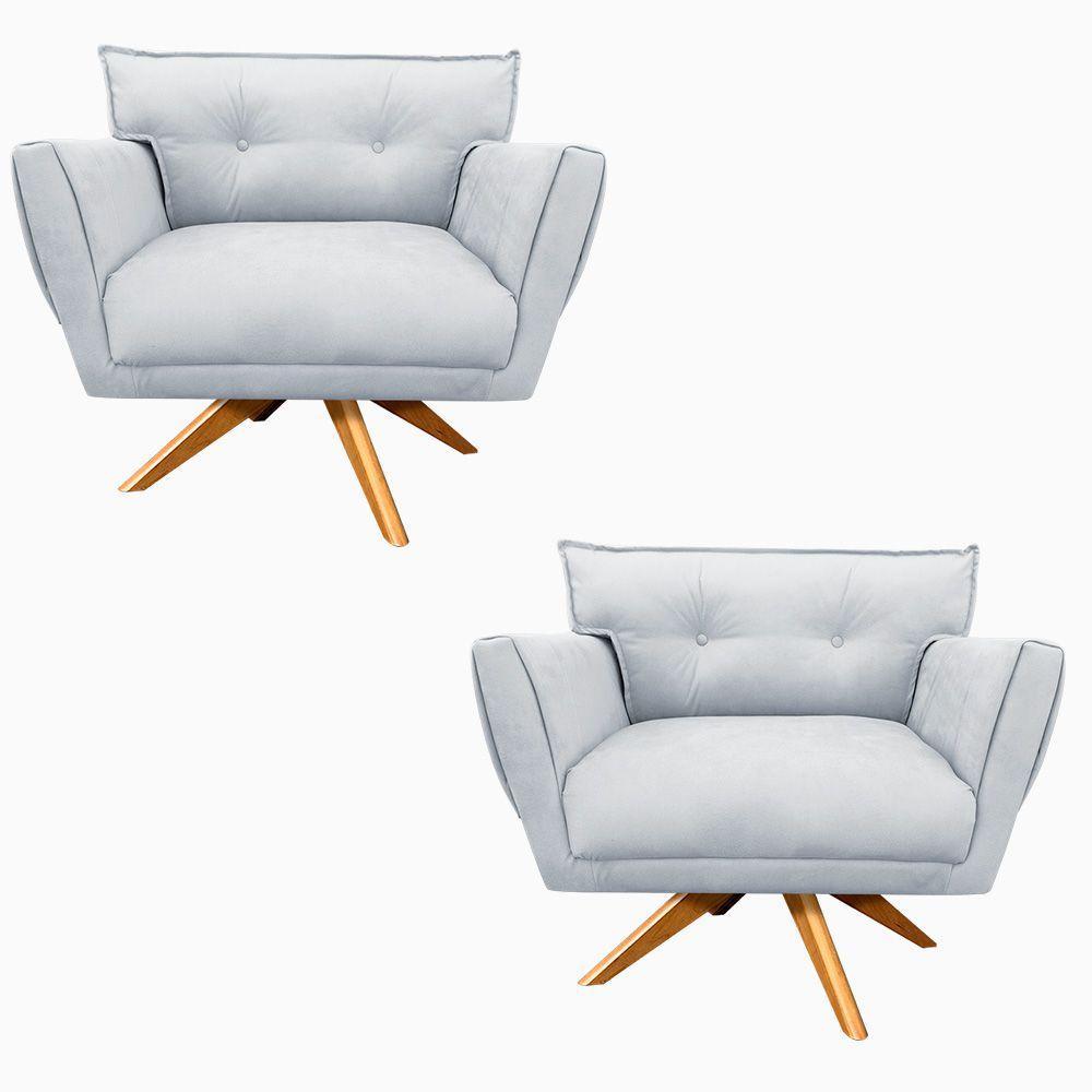 Kit 02 Poltronas Giratória Anitta Suede Base Madeira - 1