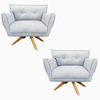 Kit 02 Poltronas Giratória Anitta Suede Base Madeira - 1