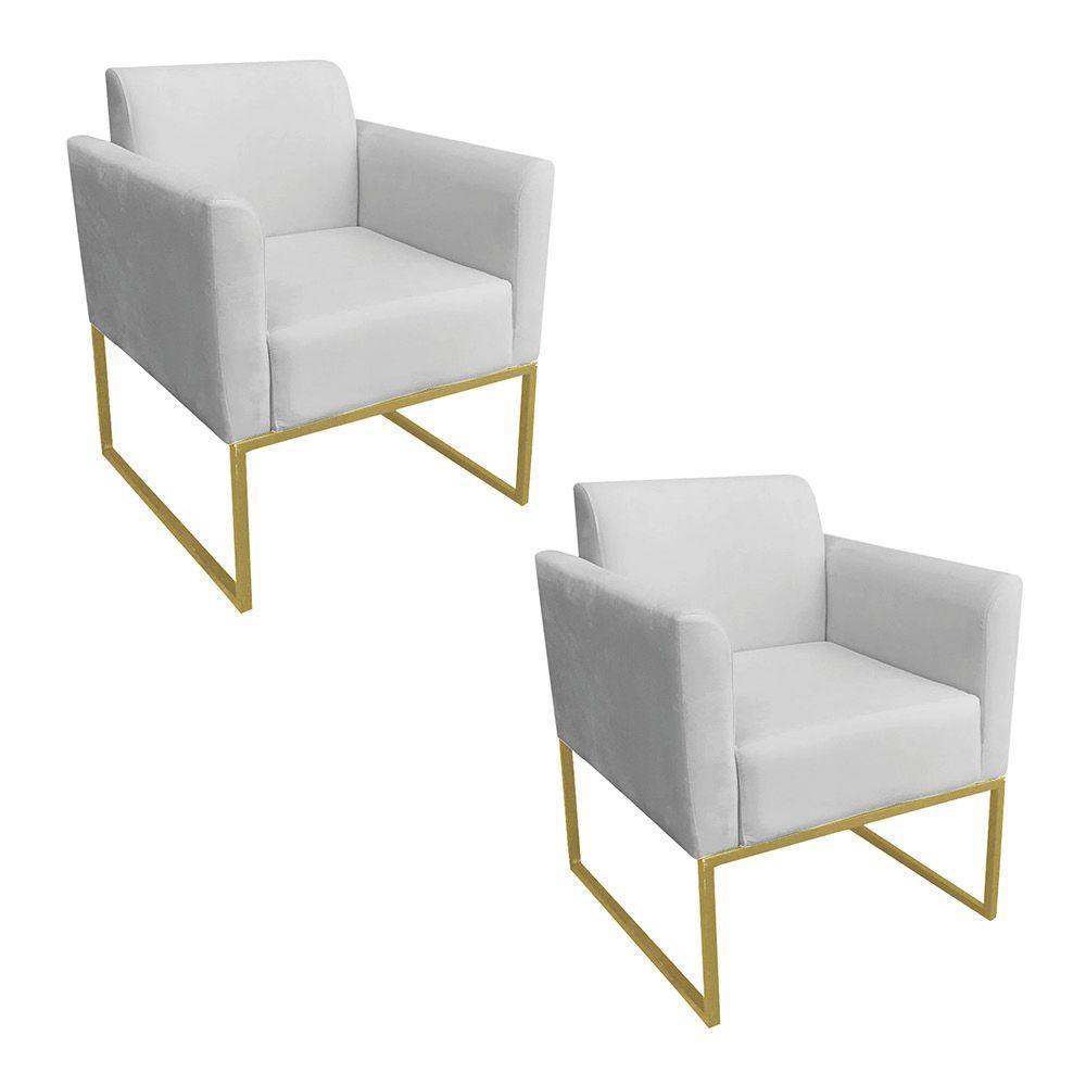 Kit 02 Poltronas Marisa Base Industrial Metálica Dourado - 6