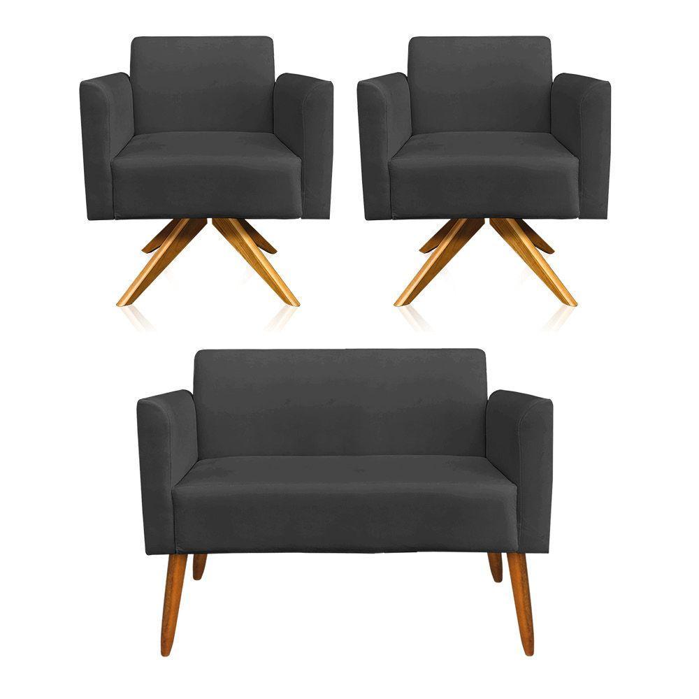 Kit 01 Namoradeira 02 Poltronas Marisa Preto - 6