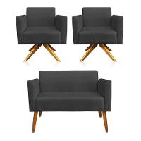 Kit 01 Namoradeira 02 Poltronas Marisa Preto - 1