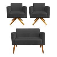 Kit 01 Namoradeira 02 Poltronas Marisa Preto - 11